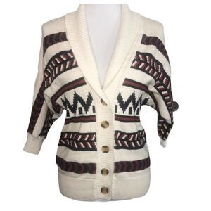 Forever 21 Chunky Grandpa Sweater Cream, Navy, and Red Size Small
